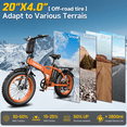 thumbnail image 4 of 1500W Peak Folding Electric Bike for Adults, 48V 25Ah UL 2849 Certified Battery, 20x4 Fat Tire E-Mountain Bicycle, Shimano 7-Speed, Rear Rack, Up to 30MPH, Orange, 4 of 9