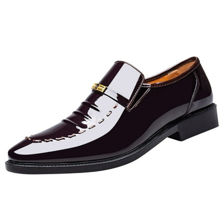 XDDST Mens Slip On Shoes Fashion Summer and Autumn Men Leather Shoes Pointed Toe Low Heeled Slip On Stitching Solid Color Business Style