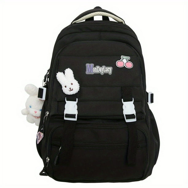 Mochila De Contraste De Color Kawaii, Mochila Escolar Con Múltiples Bolsillos, Mochila De Viaje Estilo Preppy, Mochila De Regreso A La Escuela