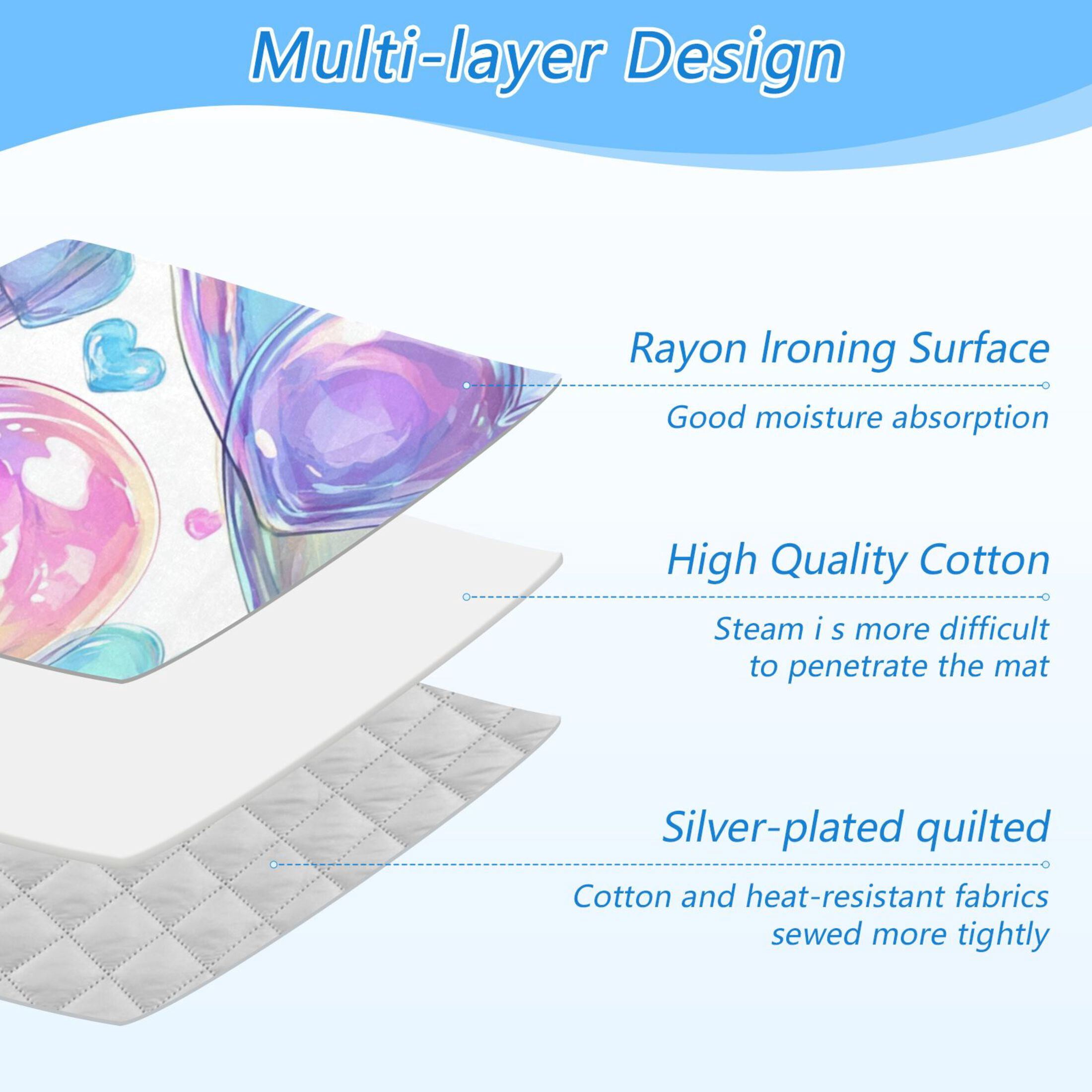 Dreamy Color Transparent Hearts Ironing Mat Blanket Portable Travel Ironing Pad Heat Resistant Pad 47.2" x 27.6”