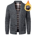 thumbnail image 2 of Men's Cardigan Sweater Button Up Knit Textured Stand Collar Regular Fit Full Zip Fleece Lined Winter Warm, 2 of 5