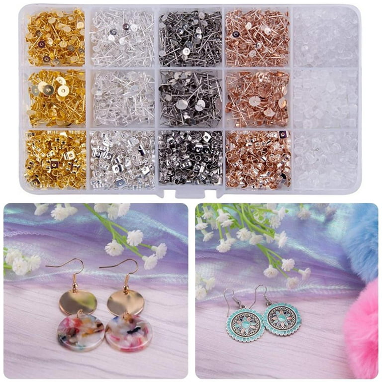 2600PCS 4/6 mm Earrings Posts Flat Pad Blank Earring Pin Studs with  Butterfly Earring Backs and Silic Earring Backs for DIY Crafting Making 