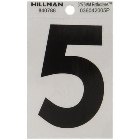 Hillman Group 840788 3 in. Black & Silver Reflective Mylar Square Cut Self Adhesive Number - 5
