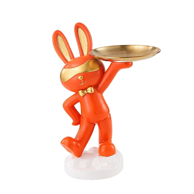 Estatuilla de conejo nórdico perfecl organizador de artículos diversos soporte de exhibición de resina bandeja de baratija de joyería naranja