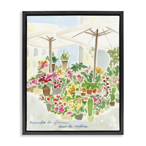 Stupell Industries Canopy Covered Garden Scenic & Cityscapes Painting Black Floater Framed Canvas Art Print Wall Art, 17 x 21
