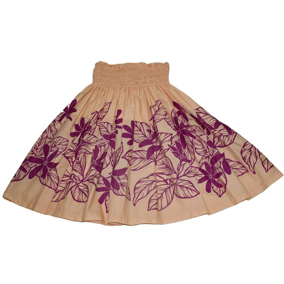 Hawaiian Pa'u Hula Skirt, Hawaii Hula Dance Skirts For Women, Peach Color with Purple Flower