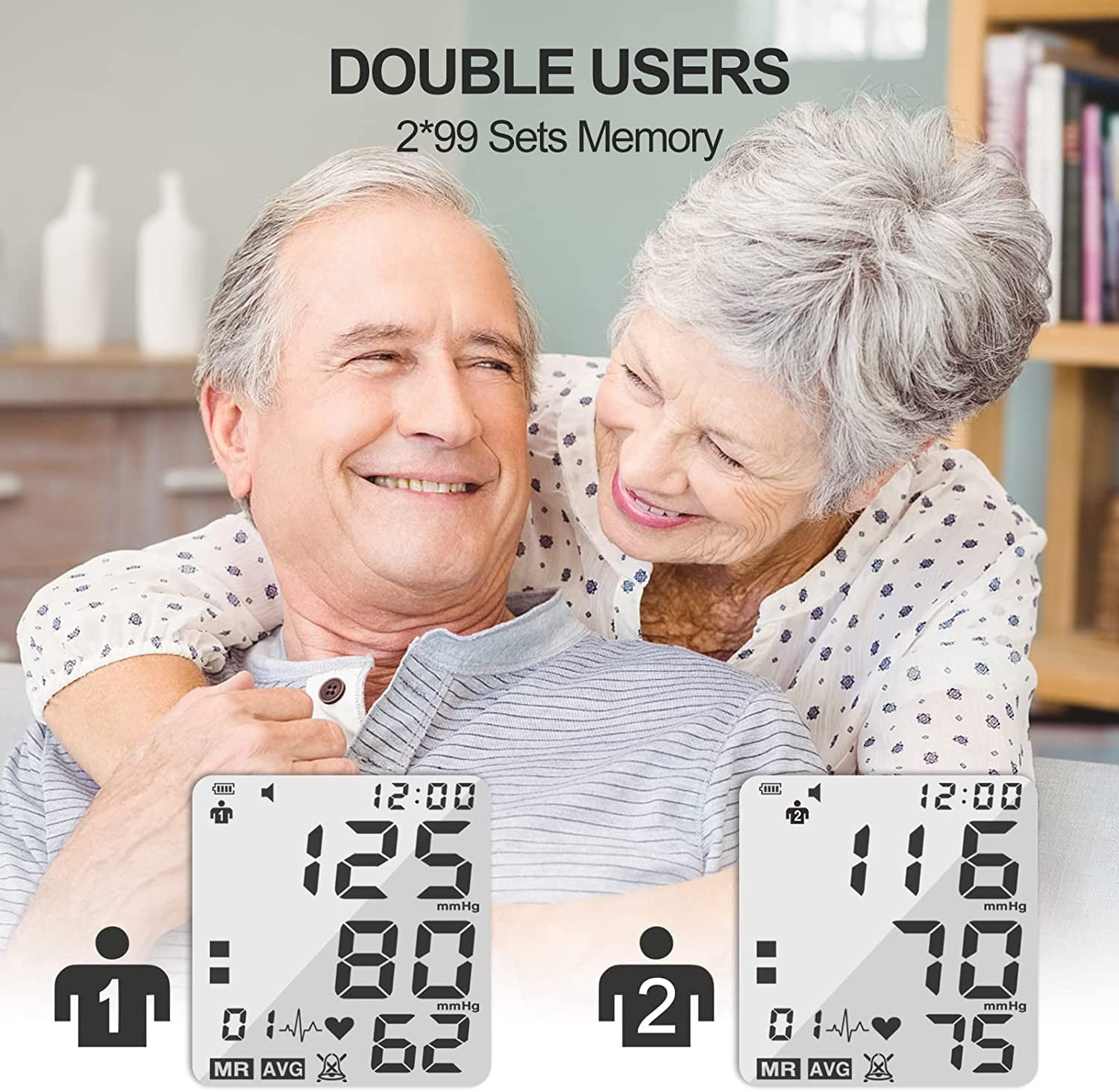 Upper Arm Blood Pressure Monitor - 2×99 Memory Storage, Rechargeable Large Backlit LCD Screen, and adjustable blood pressure cuff