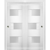 Sliding Closet Opaque Glass Bypass Doors 84 x 80 inches / Sete 6933 White Silk / Rails Hardware Set / Wood Solid Bedroom Wardrobe Doors