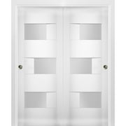 Sliding Closet Opaque Glass Bypass Doors 64 x 80 inches / Sete 6933 White Silk / Rails Hardware Set / Wood Solid Bedroom Wardrobe Doors