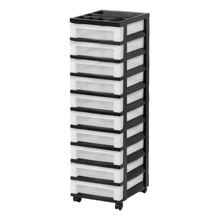 IRIS USA 10-Drawer Storage Cart with Organizer Top  Black