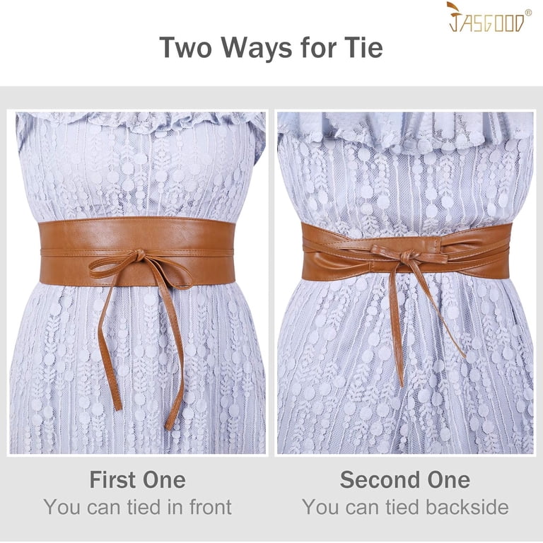8218 Obi Belt For Women – Wide Waist In Faux Leather, Mica- Tan Beige Women Faux Leather Obi Belt, Wide Wrap Retro Waist Belt for  main image 3