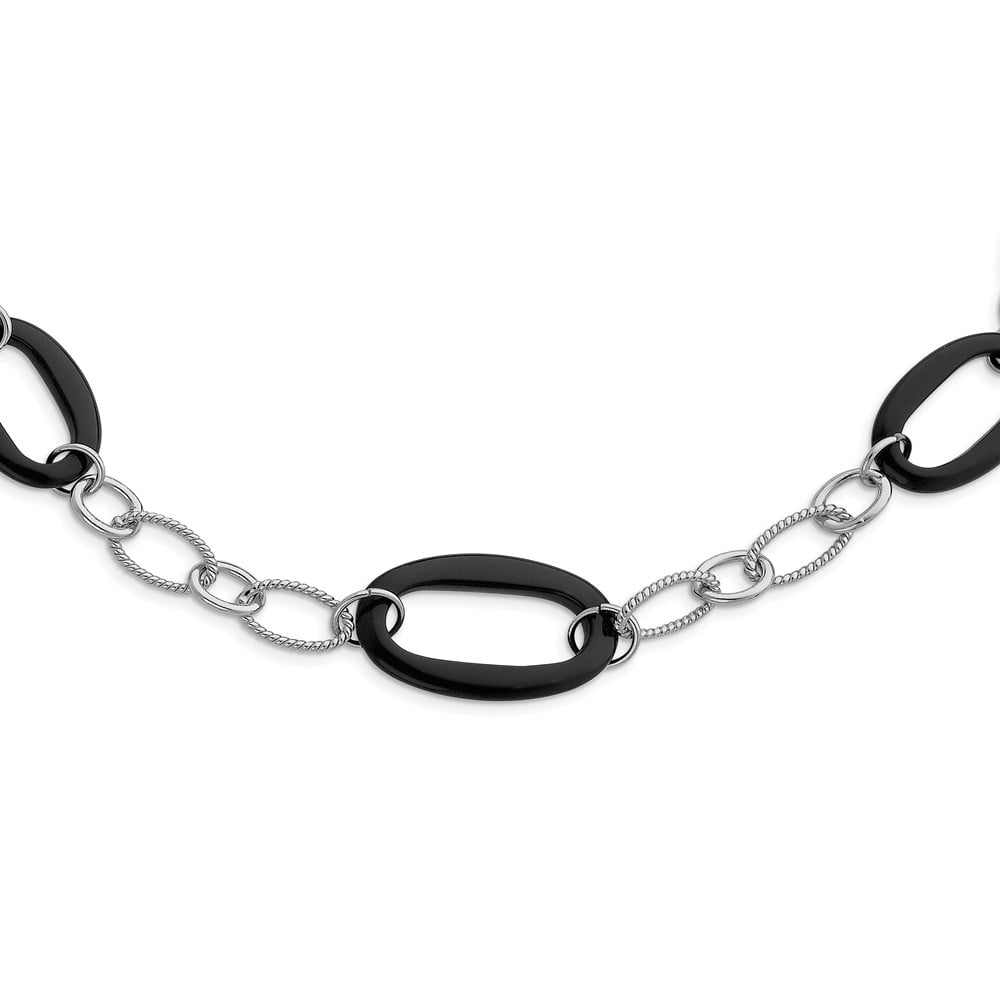 with Secure Lobster Lock Clasp 20mm Jewel Tie 925 Sterling Silver 20in Black Ovals Heavy Link Necklace Chain