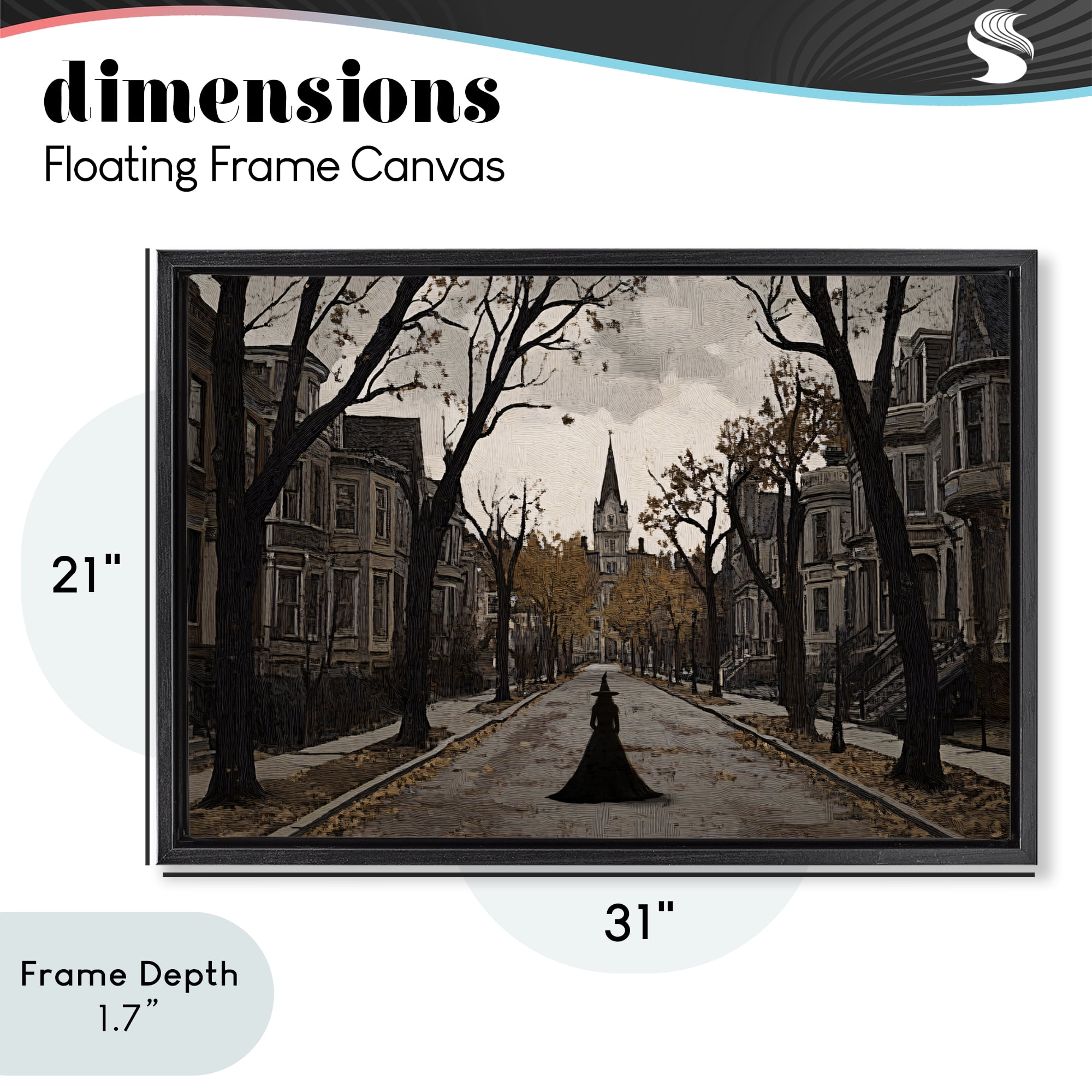 Stupell Industries Witch Strolling Town Streets Black Framed Floater Canvas Wall Art, design by Jacky Ngan