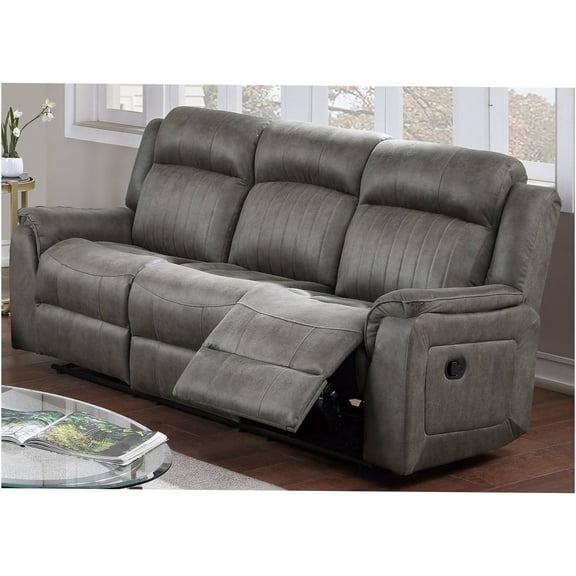 JERFIT Modern Manual Recliner Sofa Couch for Living Room, 3-Seat Motion Reclining Sofa in Blue Grey, Faux Leather Upholstery