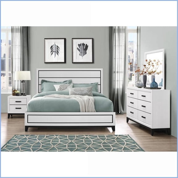Bedroom Furniture Set 5PC Full White Contemporary | Rubber Wood | Standard Beds