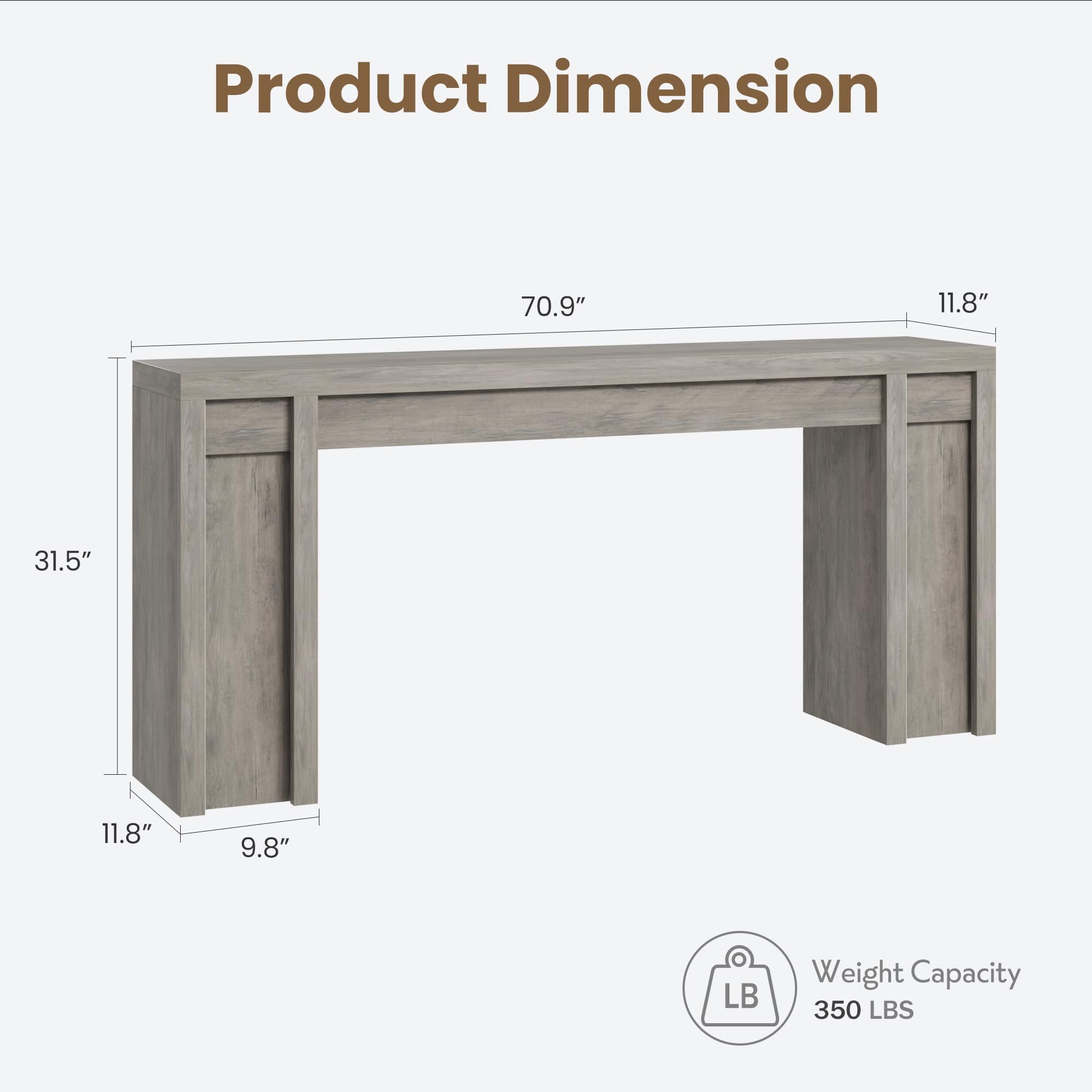 Soonbuy 70" Extra-Long Wood Console Table, Rustic Farmhouse Sofa Table for Behind Couch, Sturdy Versatile Display Entryway Table for Foyer Hallway Living Room