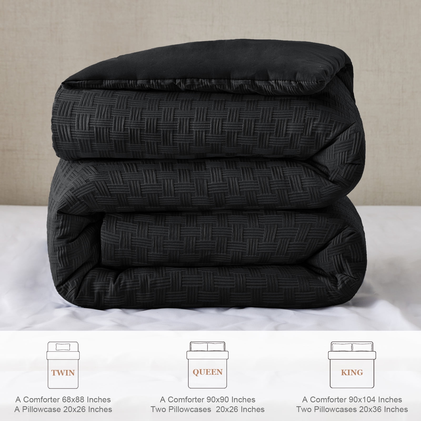Whale Flotilla 2-Piece Jacquard Braid Ultra Soft Twin Comforter Set, Luxury Reversible Microfiber Comforters Twin Size Bedding Set with Pillowcase, Lightweight Duvet for All Seasons, Black