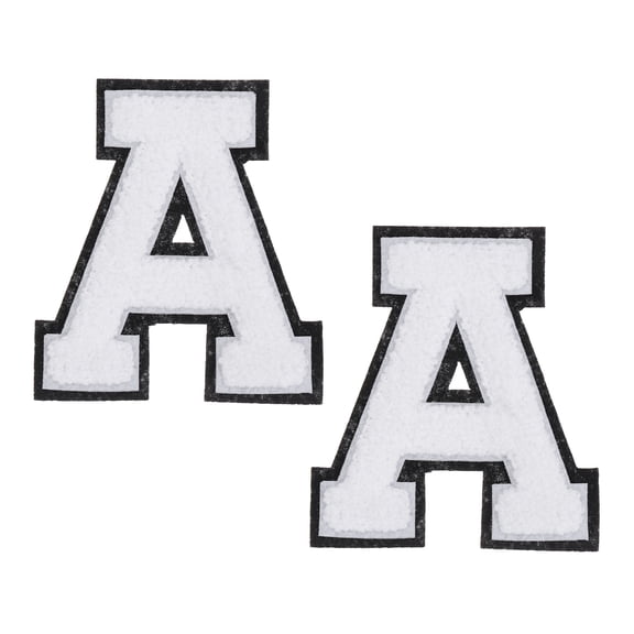 White Chenille Letter Patches, 4.5" Chenille Initial Embroidered Patches (A)