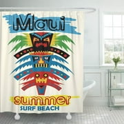 SUTTOM Pole Hawaiian Maui Summer Surf Beach Cartoon Tikis Totem Shower Curtain 60x72 inch