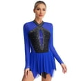 thumbnail image 3 of Doomiva Women's Figure Ice Skating Dress Long Sleeves Ballet Leotards Dance Costume for Competition Blue S, 3 of 7