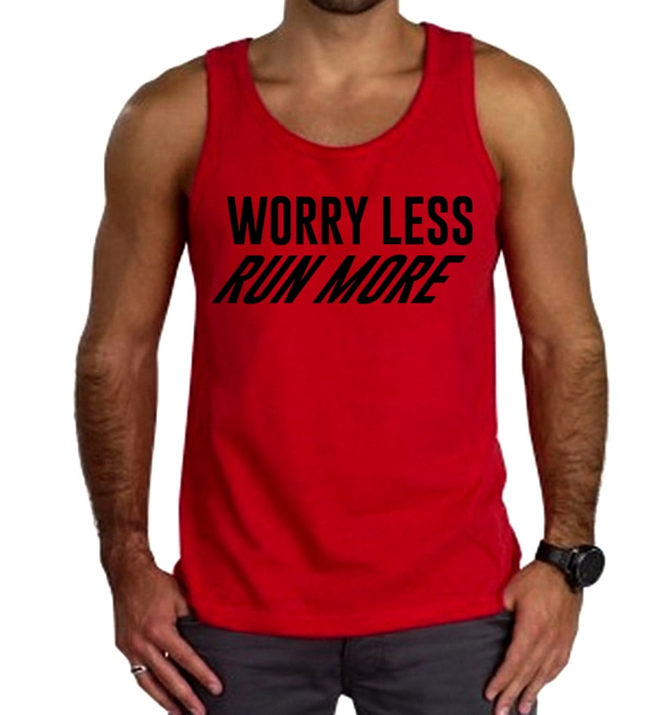 Mens Worry Less Run More V448 Tee Red Tank Top Red