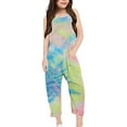 thumbnail image 3 of Gelikeya Girls Summer Casual Jumpsuits Size 13-14 Years Tie Dye Printed Casual Summer Cute Clothes Sleeveless V Neck Rompers Spaghetti Strap Outfits with Pockets (Teens, Light Green), 3 of 5