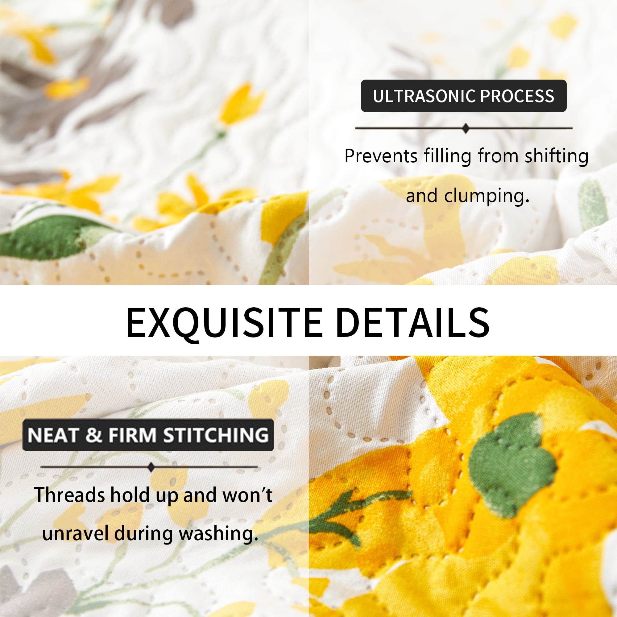 Smuge 3 Piece Daybed Cover Set, Double Sided Quilting Classic Design for All Season, Matching 2 Shams, 39"x75", Yellow Flower