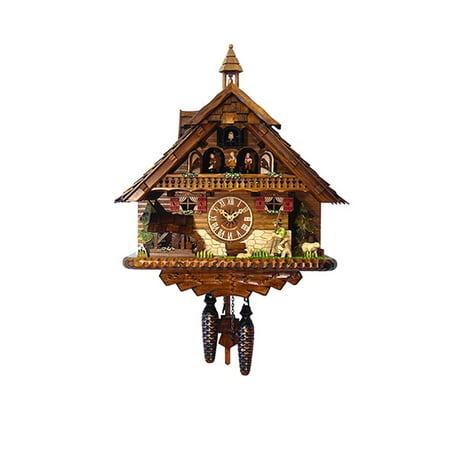 Cuckoo Clock 1 Day Chalet - Black Forest Chalet Style Musical 1 Day Cuckoo Clock with Wanderer and Bell Tower