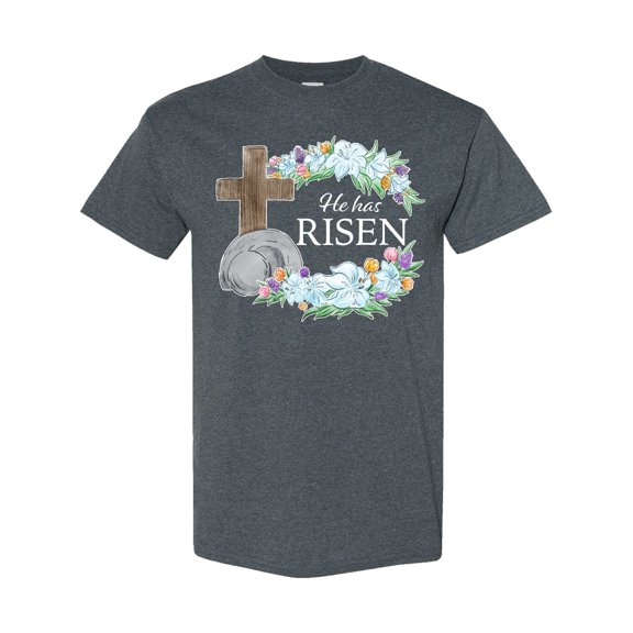 Inktastic Easter He Has Risen with Cross and Flowers T-Shirt