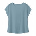 thumbnail image 4 of NTACZA Tee Womens&nbsp;Tops Solid Cotton And Linen Casual Classic T-Shirt Rolled Crew Neck Relaxed Fit Short Sleeve Vacation Light Blue XXXXL, 4 of 6
