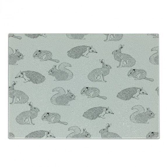 Grey Cutting Board, Ornamental Birds on Trees Winged Flying Feather Contemporary Art Nature, Decorative Tempered Glass Cutting and Serving Board, Small Size, Grey White Black, by Ambesonne