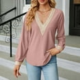 thumbnail image 2 of WREESH Womens Fashion Dressy Tops Solid Color Jacquards V-Neck Lace Long Sleeve Loose T-Shirt Pullover Hot Pink, 2 of 7