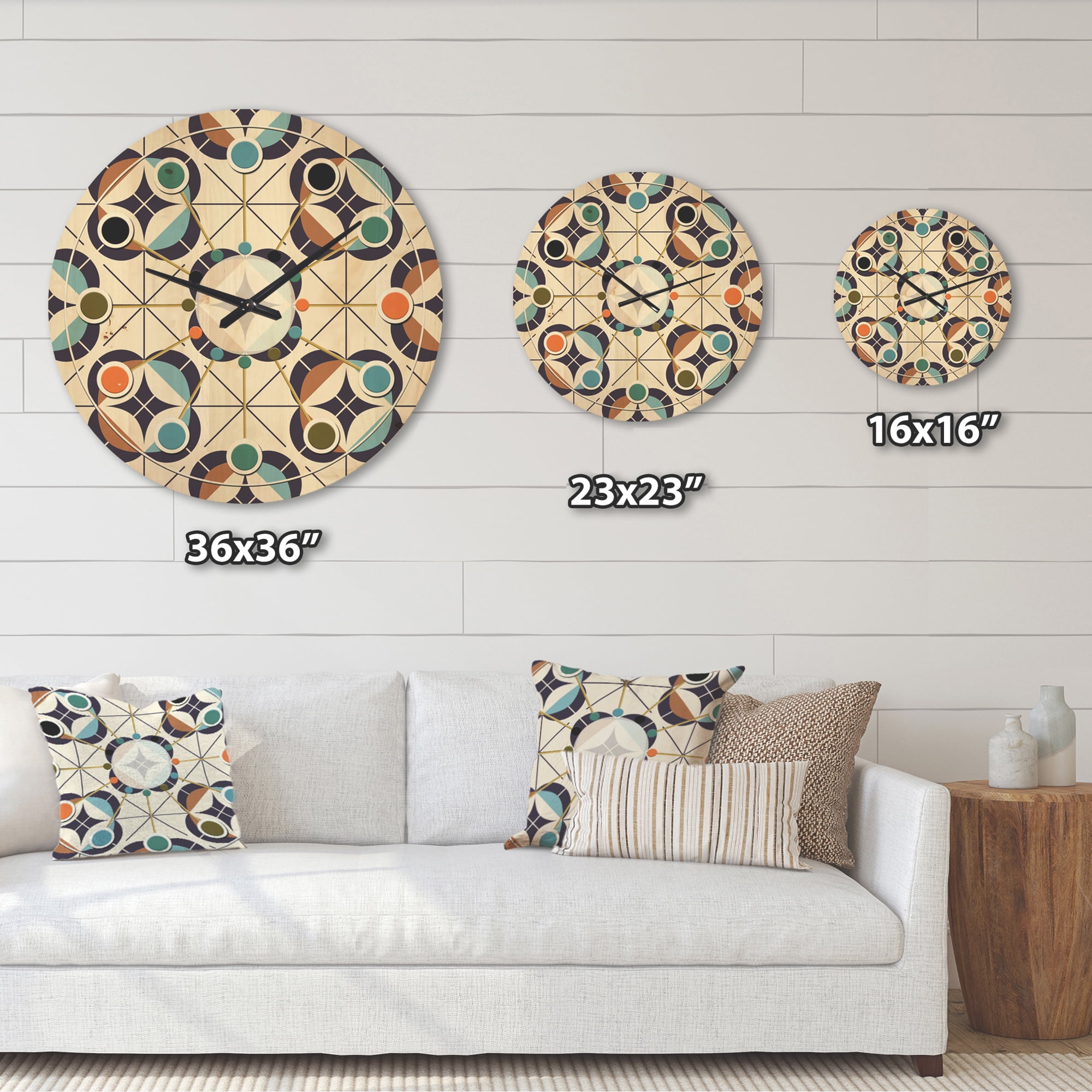 Designart 'Retro Geometric Design IV' Mid-Century Modern Wood Wall Clock