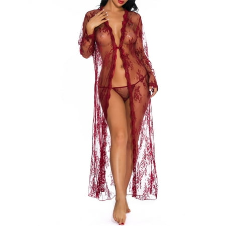 

Lingerie for Women Sexy Long Lace Dress Sheer Gown See Through Kimono Robe