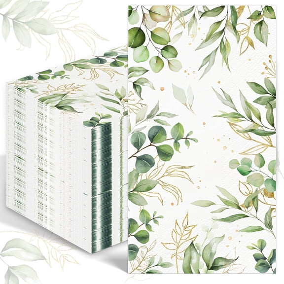 100PCS Greenery Paper Napkins 3 Ply Disposable Hand Towels for Bathroom Green Eucalyptus Leaf Guest Napkins Decorative Dinner Napkins for Bridal Baby Shower Wedding Birthday Spring Party