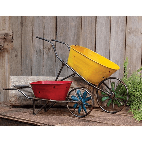Antique Metal Wheelbarrows Set of 2