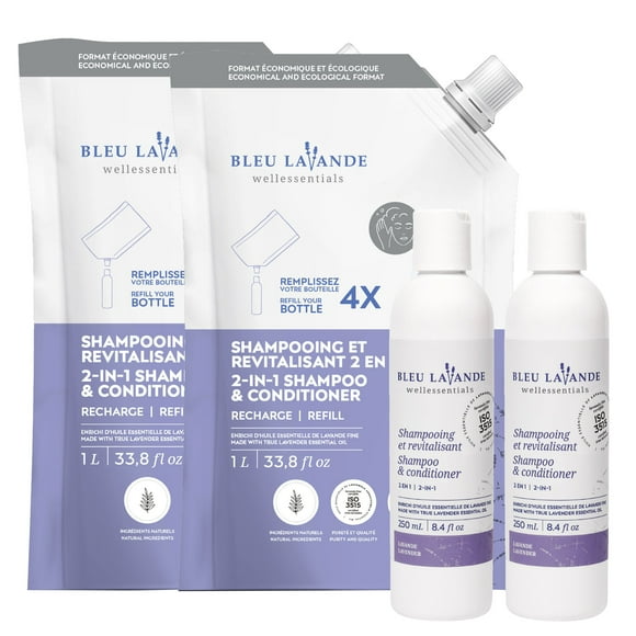 Bleu Lavande Shampooing et Revitalisant Lavande 2-en-1, Lot de 4