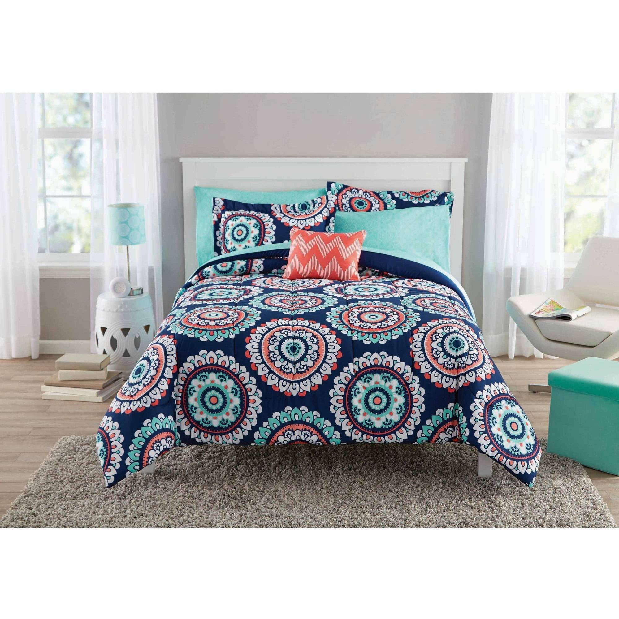 Details about   Teal Medallion 8 Piece Bed Set with Sheets and Decor Pillow Queen