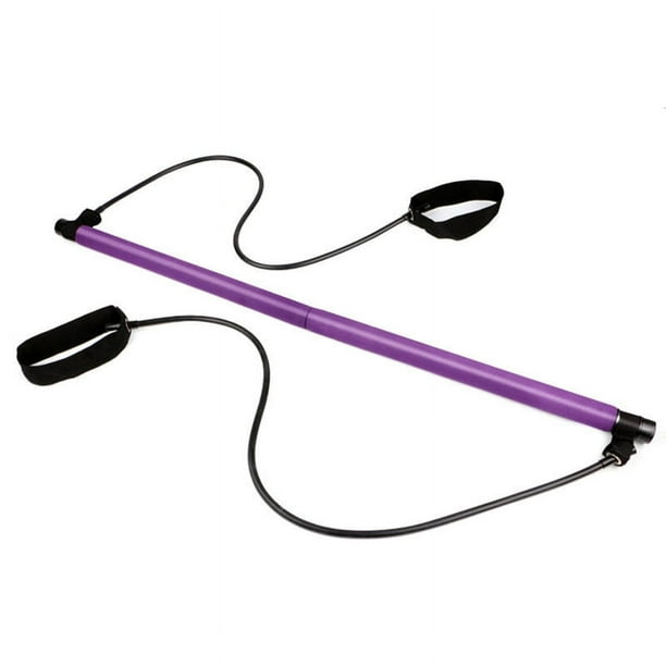 Barra de resistencia, barra de pilates con banda de resistencia, barra de yoga portátil con presilla para pies, kit de barra de pilates portátil para yoga y ejercicio, color morado