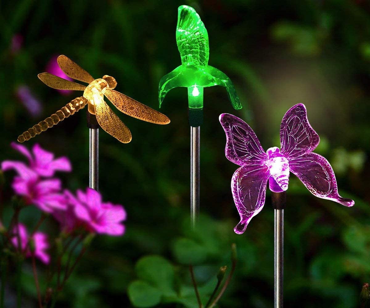 Set Of 10 Garden Kraft Metal Dragonfly Solar Power String LED Garden Lights 