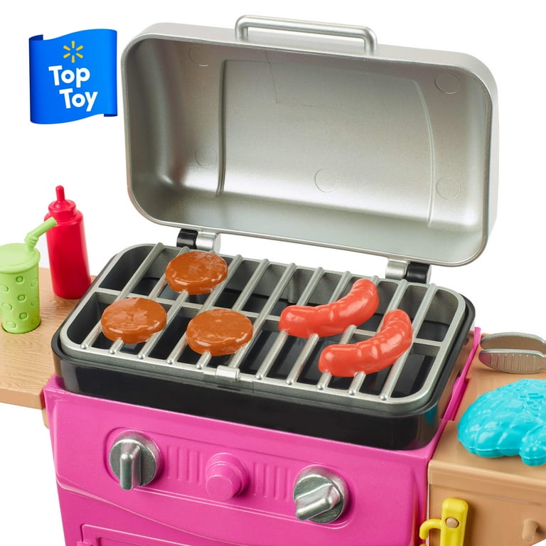 Barbie World Toy BBQ Grill Playset with 7 Dollhouse Accessories Including Grill with Working Lid Food