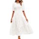 thumbnail image 2 of Lucakuins - Vestido midi de verano para mujer, línea A, manga corta, cuello redondo, cintura alta, vestido floral de encaje Lucakuins moda, 2 of 4