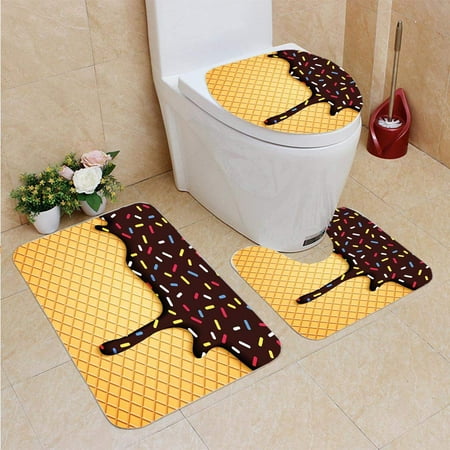 Erehome Ice Cream Waffle Chocolate Flavor Dessert Delicious Backdrop Stylish Graphic Dark Bro 3 Piece Bathroom Rugs Set Bath Rug Contour Mat And Toilet Lid Cover Walmart Canada