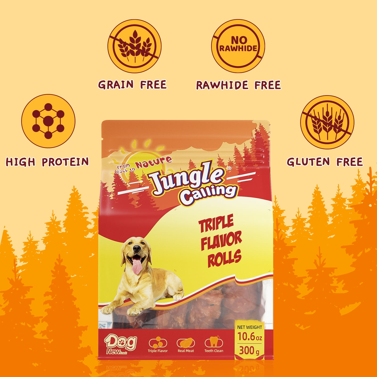 (2 pack) Jungle Calling Triple Flavor Rolls Dog Treats,Real Chicken Duck Beef Meat, Rawhide Free Dog Snacks