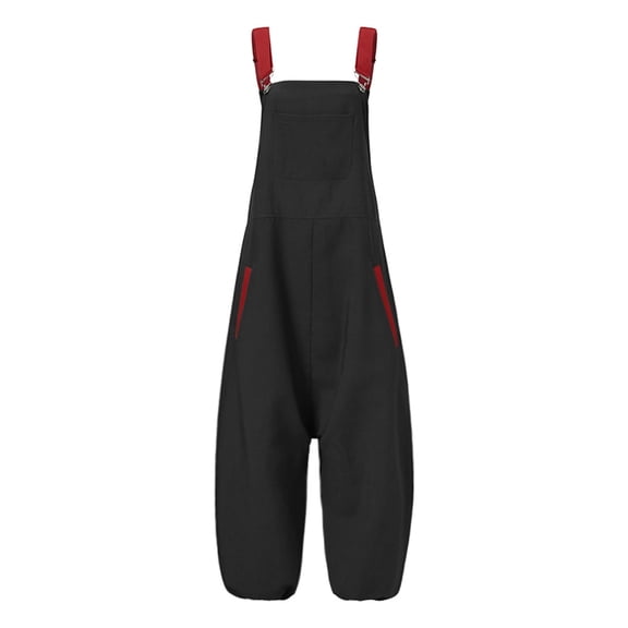 SMihono Women's Halter Backless Patchwork Colour Loose Long Jumpsuit Casual Women Fashion Backless Loose Long Pants Jumpsuit Camis Bodysuit Black 4