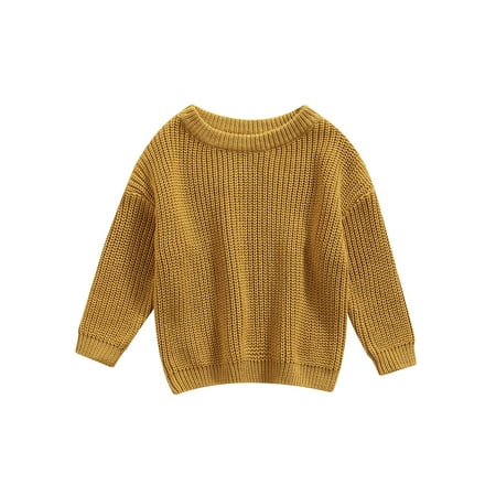 

Qtinghua Baby Girls Boys Autumn Winter Knit Sweater Solid Color Long Sleeve Crewneck Knitwear
