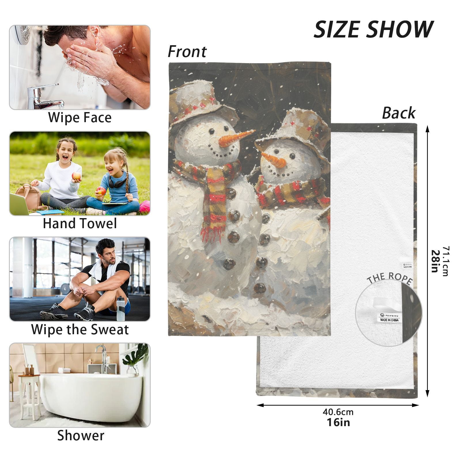 Snowmans Hand Towels Cotton Bath Towels Large Face Towels Absorbent for Bathroom 2 Packs
