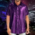 thumbnail image 2 of Lycaql Shirts for Men Mens Sequin Short Sleeved Shirt Slim Fashion Short Sleeved T Shirt Hipster Mens Bright Shirt Nightclub Base Shirt(Purple,M), 2 of 6