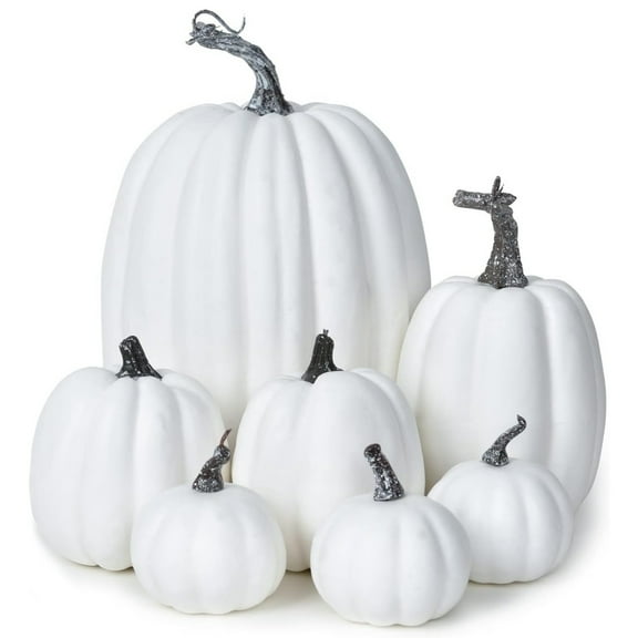 7Pcs Thanksgiving Artificial White Pumpkin Home Decoration Sets, Artificial Vegetables Pumpkin for Fall Halloween Home Decor