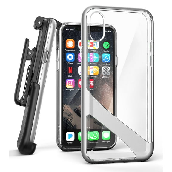 iPhone XS Belt Clip Clear Holster Case Slim Cover w/ Kickstand Reveal Silver